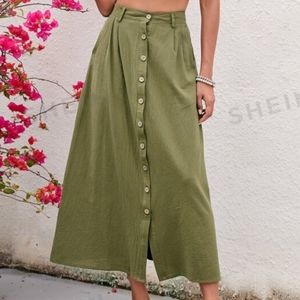 Army Green Long Skirt With Pockets